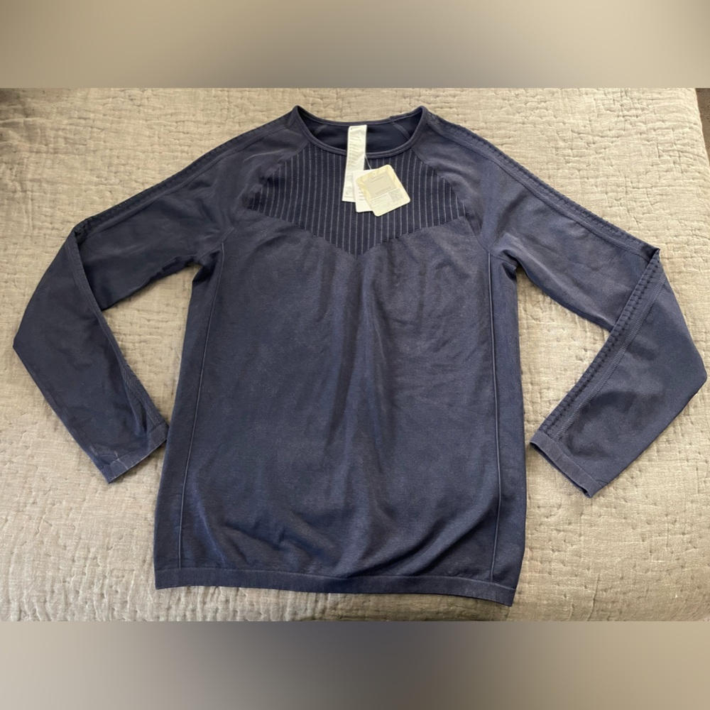 NWT Fabletics Sync Seamless Long Sleeve Navy Blue Top Performance Size Large